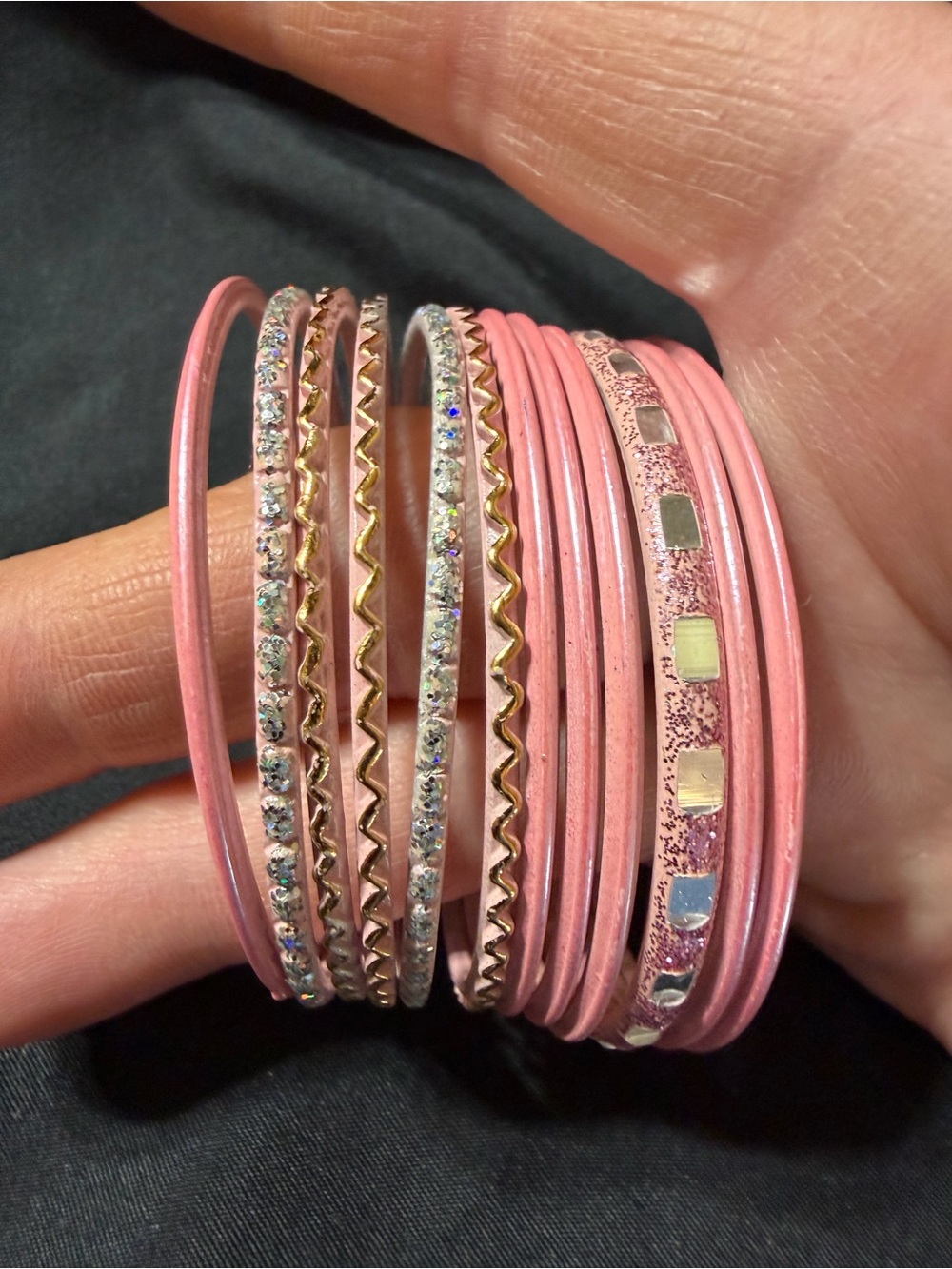 Pink Multi-Stack Women's Bangle Bracelet Set - Elegant Layered Style